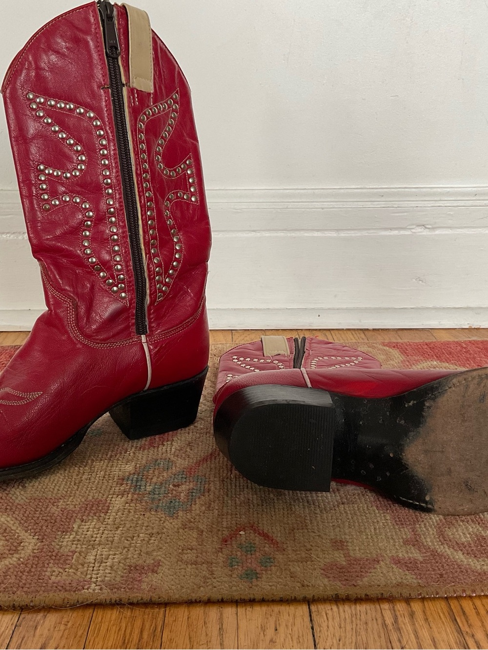 Frye Red Studded Western Zip Boots - Picture 6 of 8